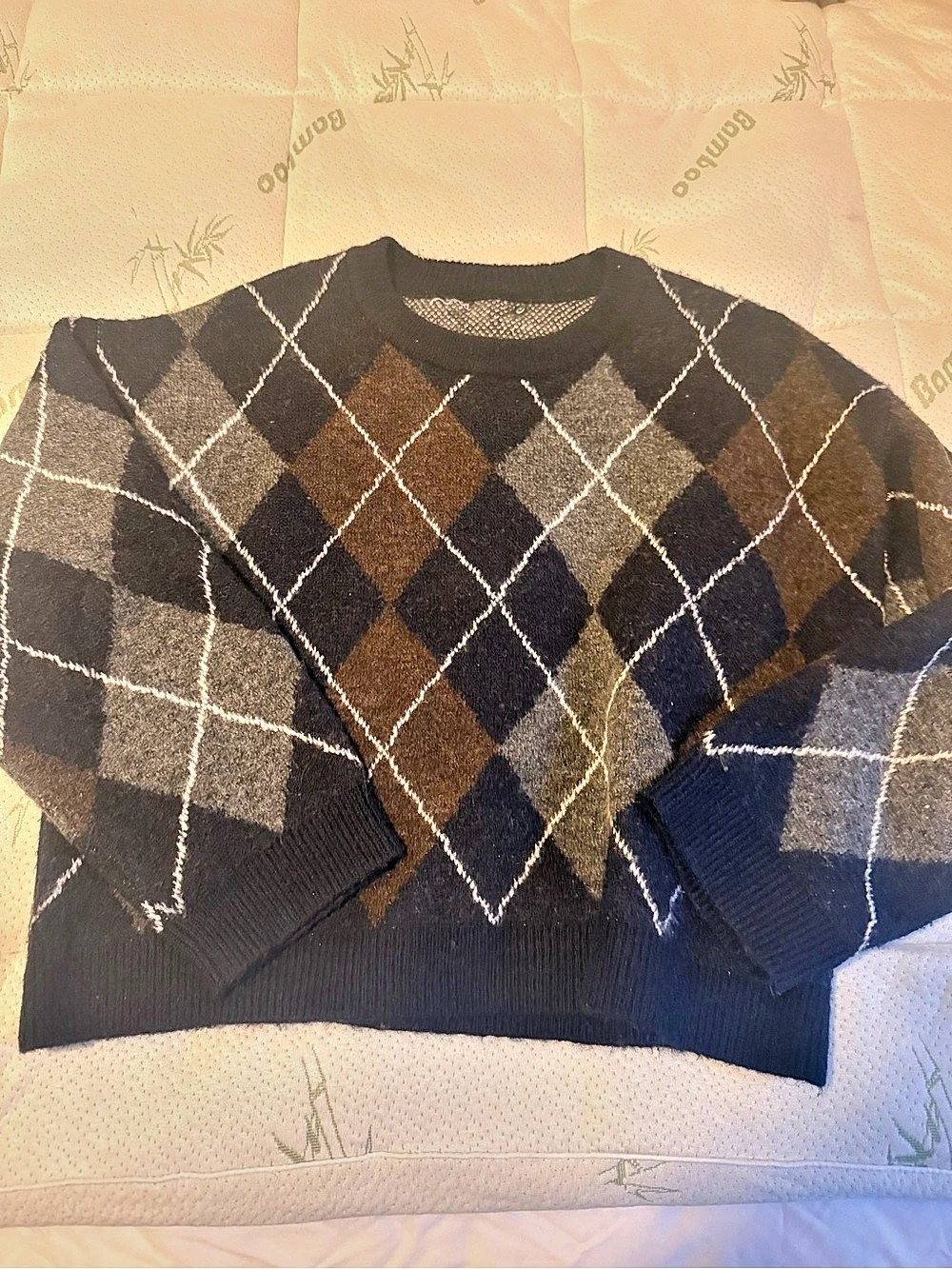 Argyle Crewneck Sweater in Navy, Brown & Gray